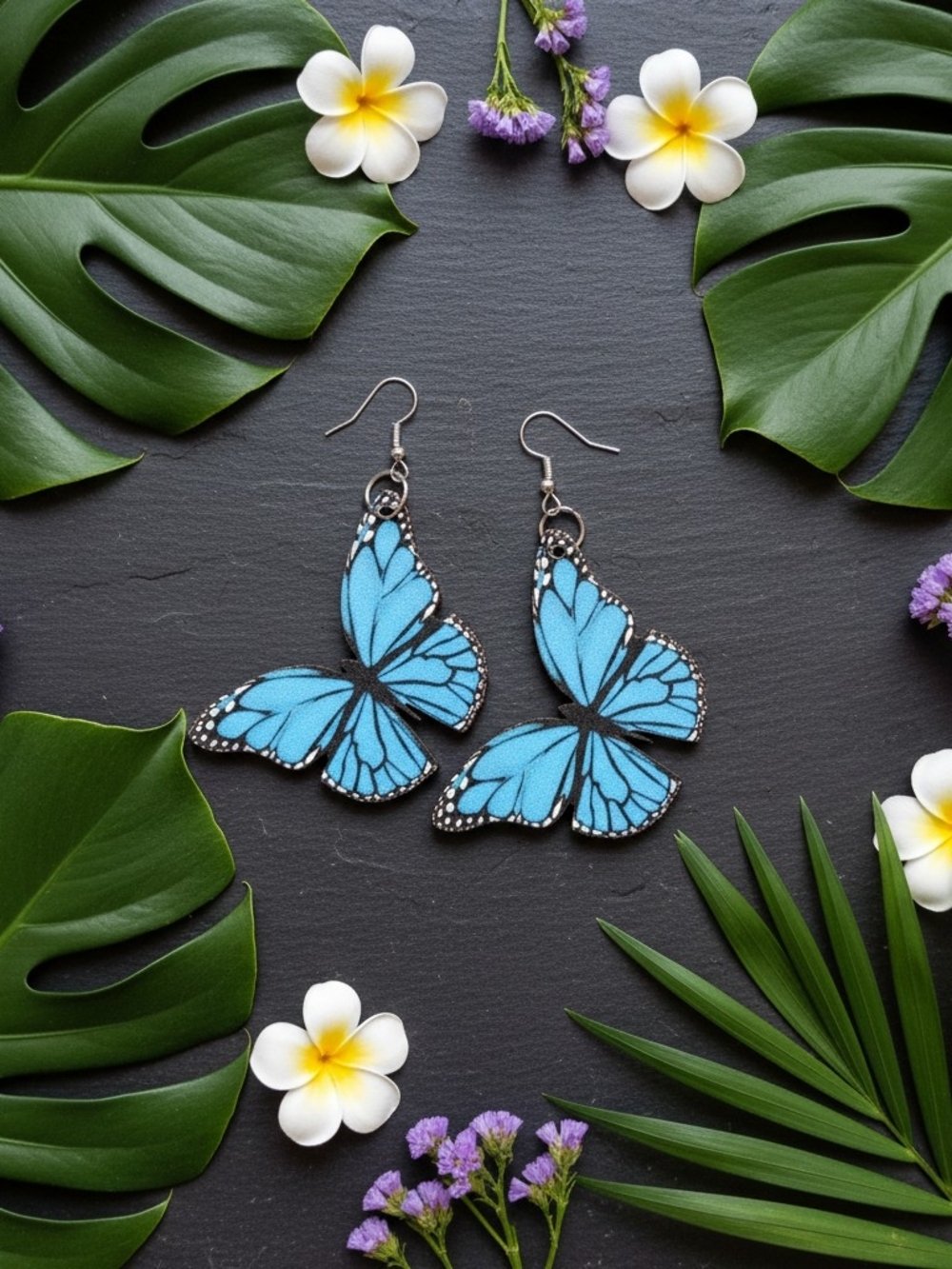 Blue Butterfly Drop Earrings for Women — Lightweight Dangle Style